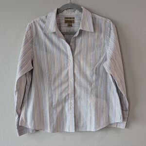 Gold Label Investments 100% Cotton NON-IRON Long Sleeve Striped Top Size 14P